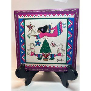 Vintage Tu-Oti Collection Art Tile Handcrafted Southwest Christmas Angel Signed